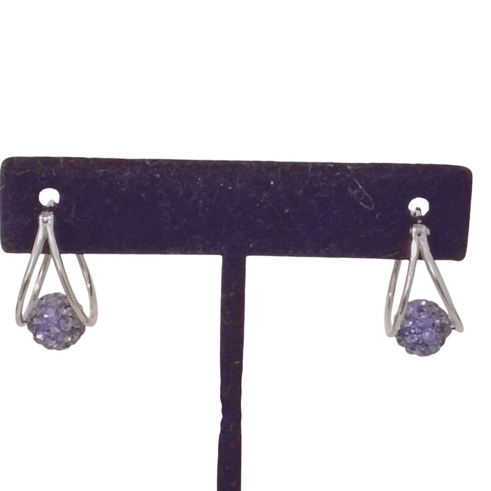 Sterling Silver 925 Purple Ball Hoop Earrings Lever Back Pierced Estate BohoChic